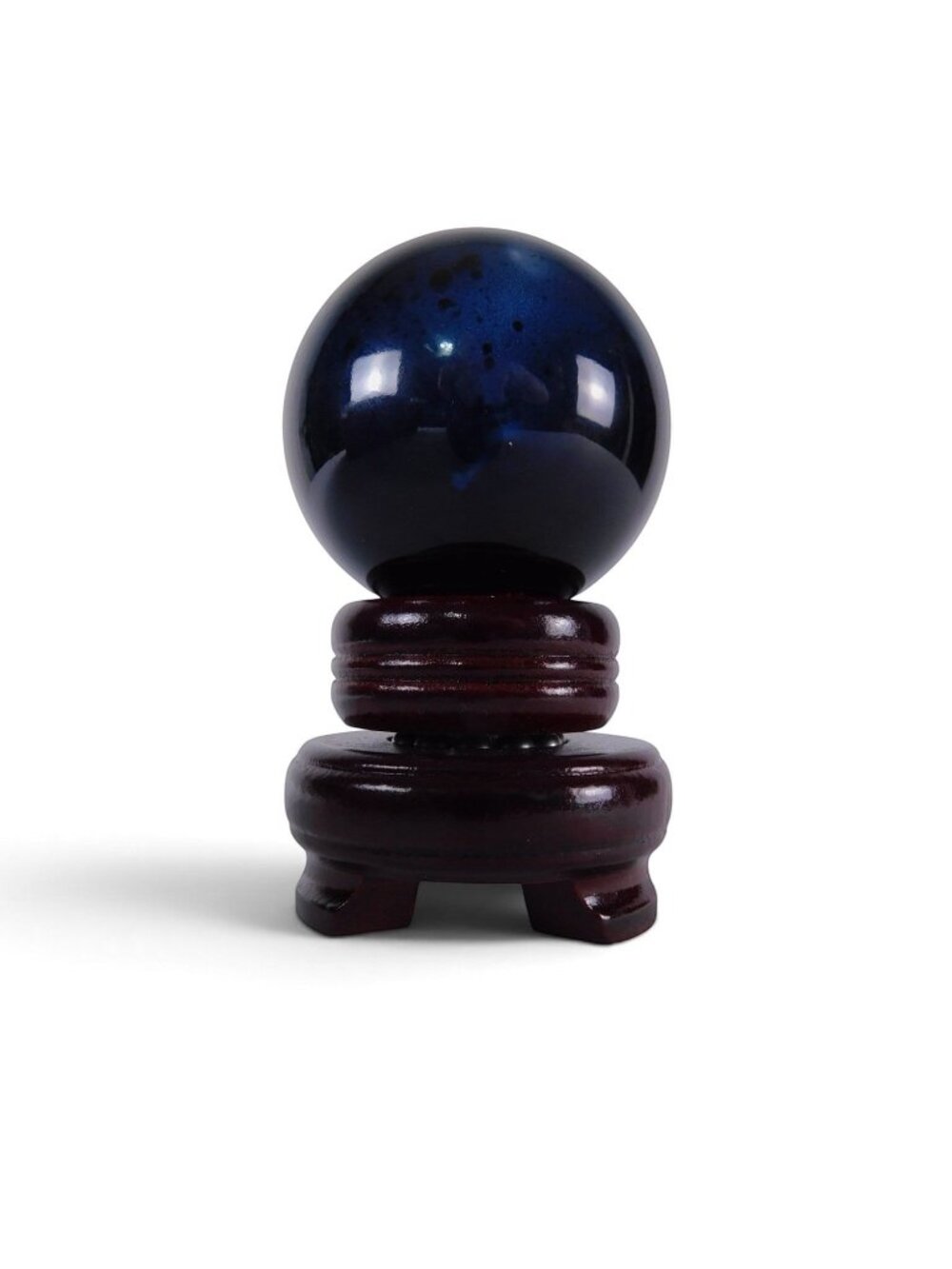 Natural Black Obsidian Sphere with Wooden Stand Approx. 1.5"